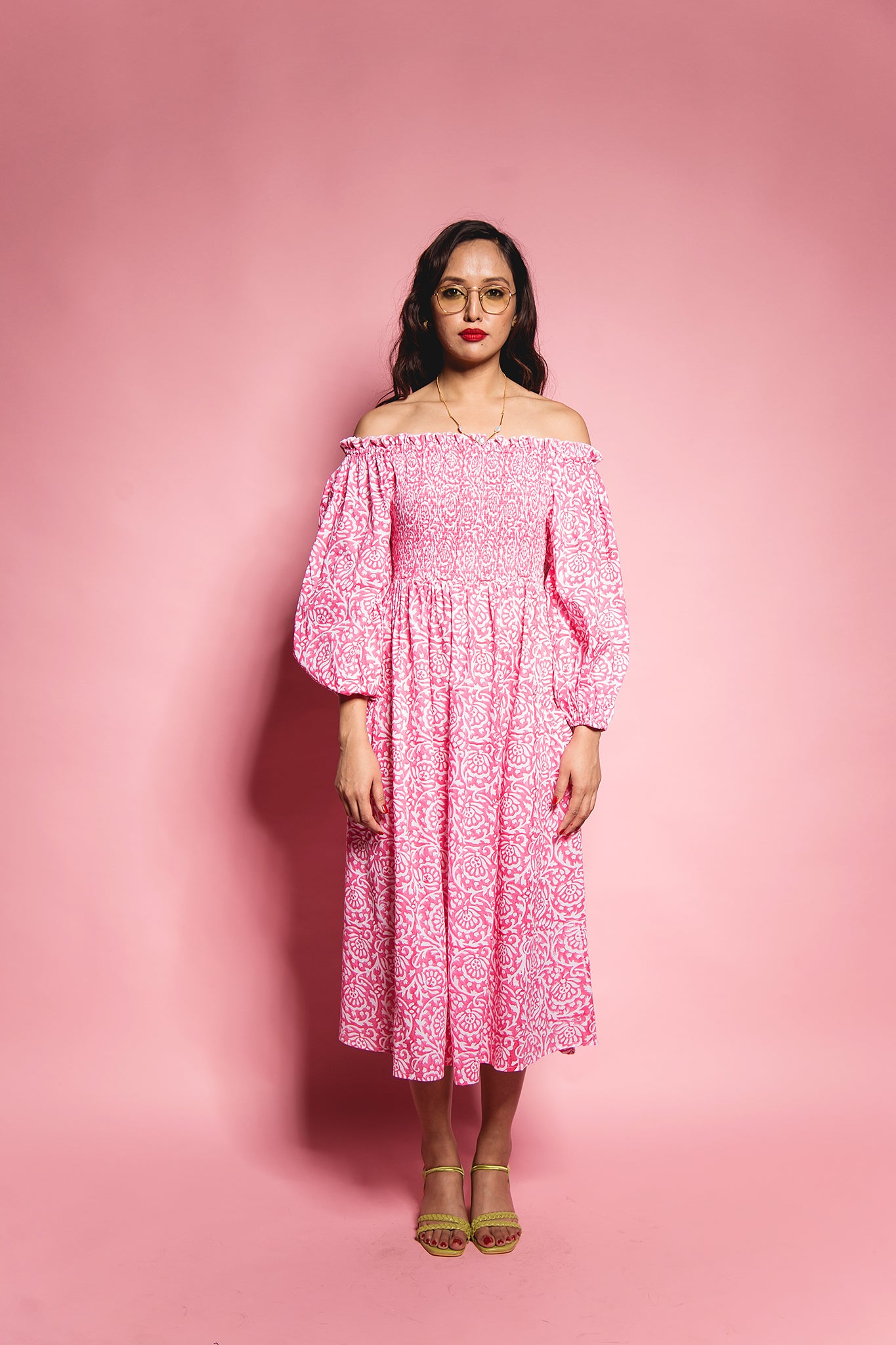 The Pink Gadh Offshoulder Dress