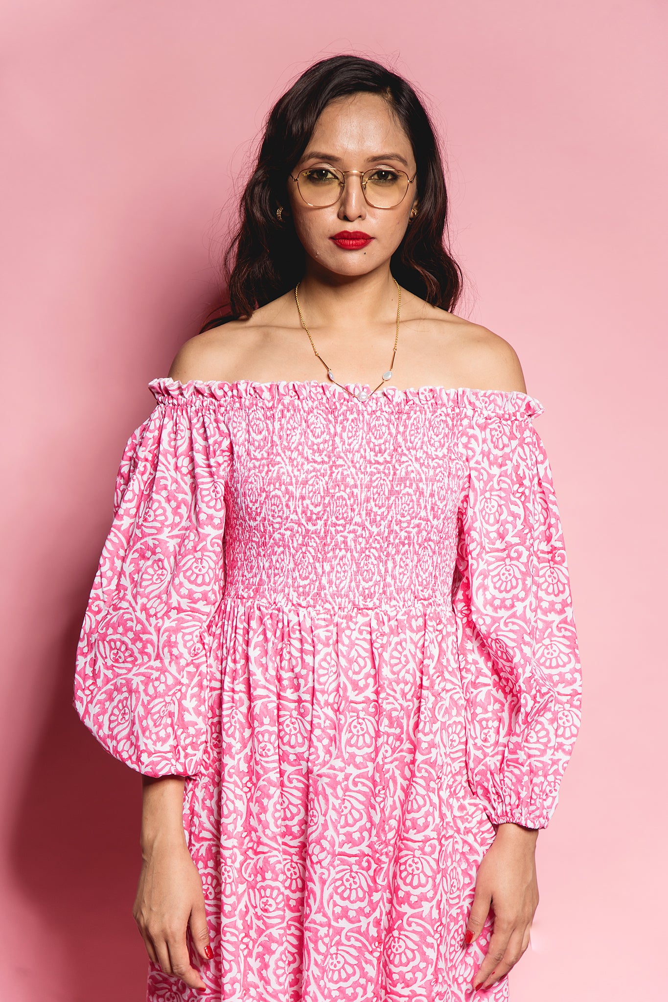 The Pink Gadh Offshoulder Dress