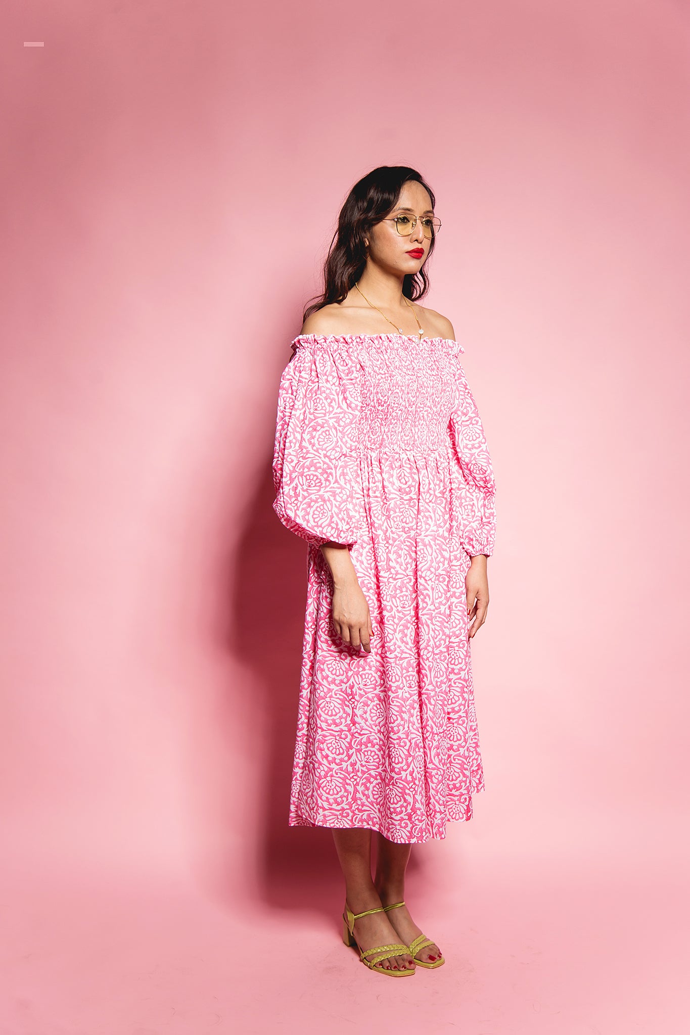 The Pink Gadh Offshoulder Dress