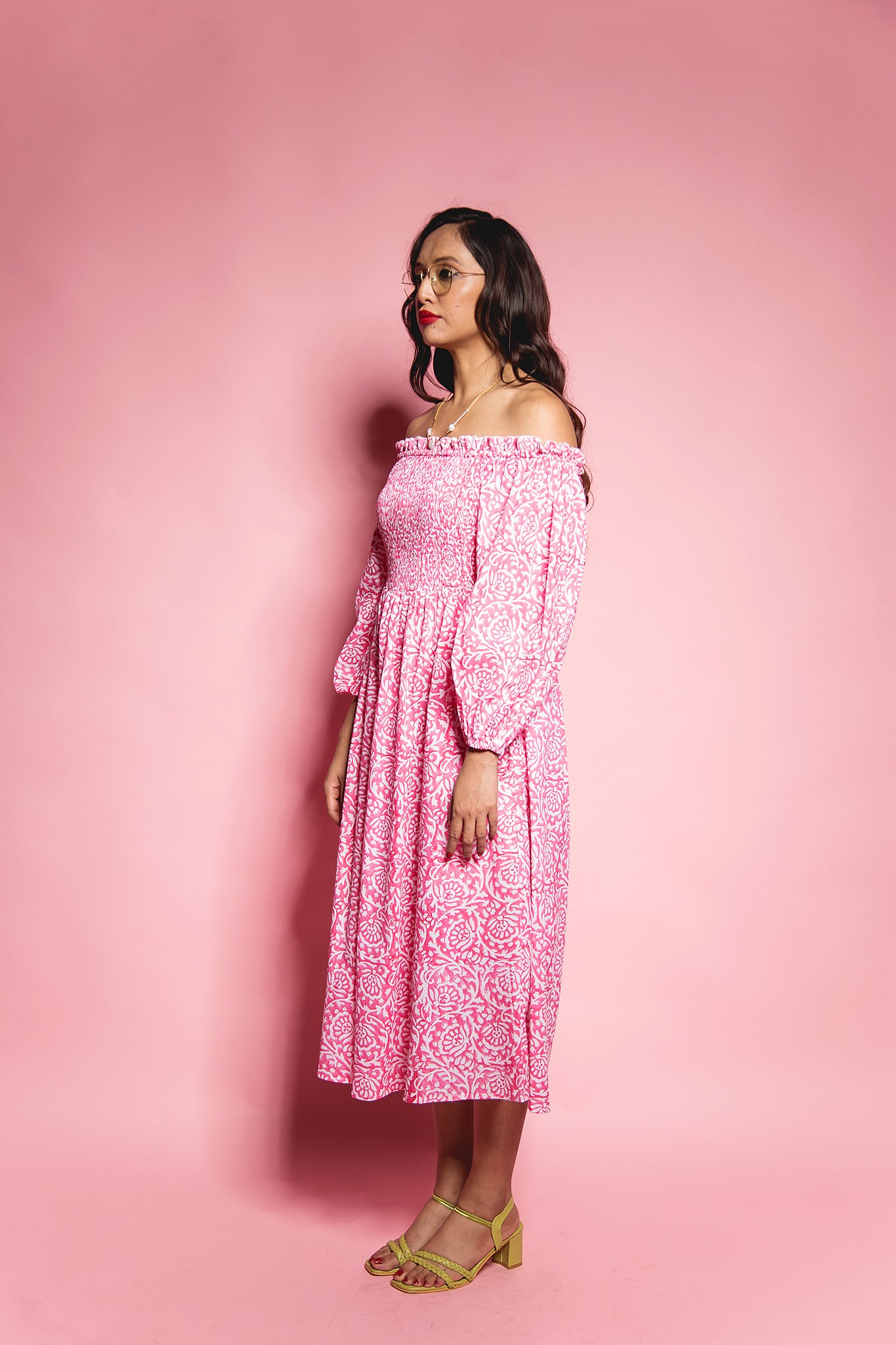 The Pink Gadh Offshoulder Dress