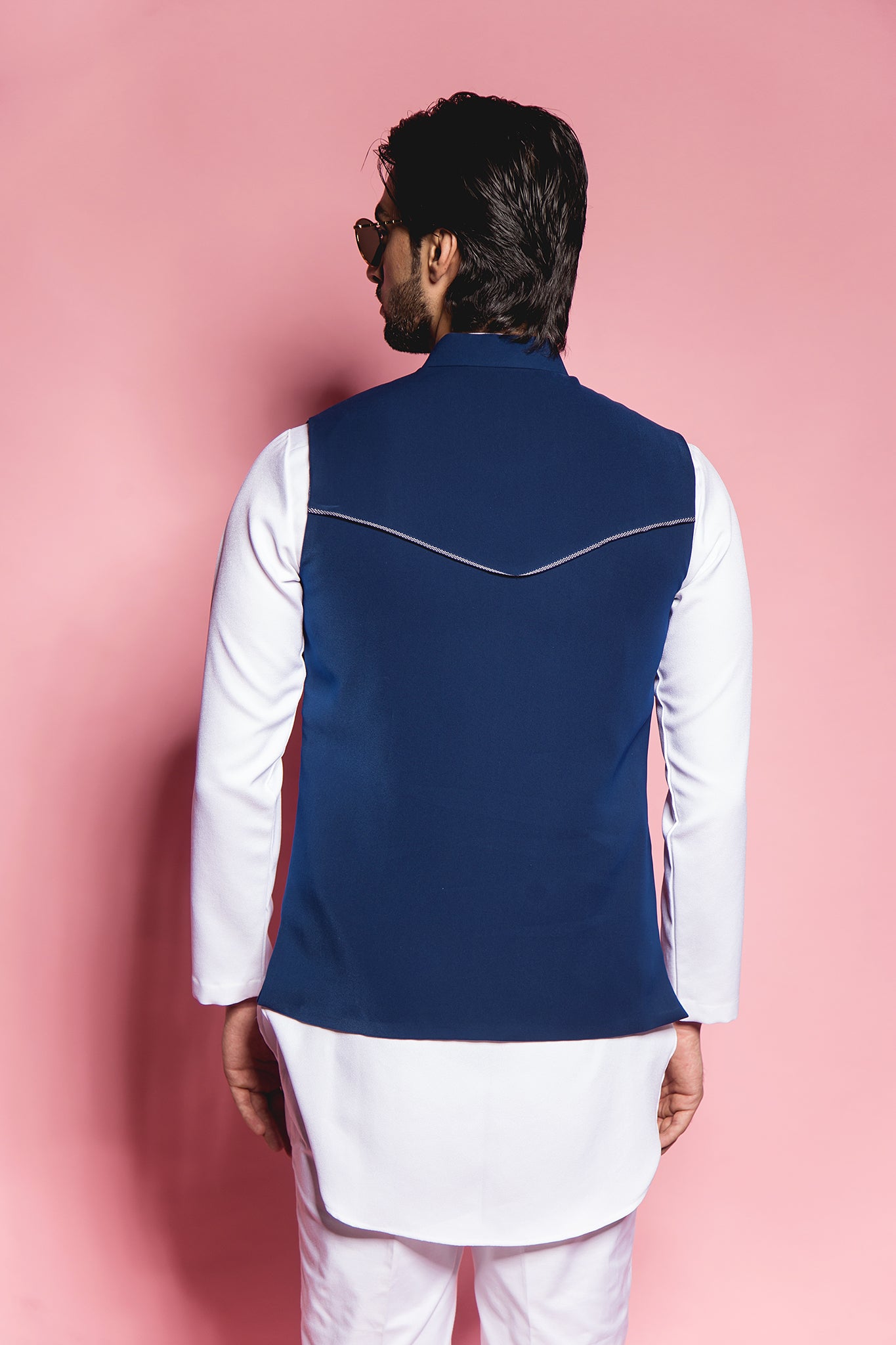 The Royale Blue Zipper Cut Sleeveless Jacket