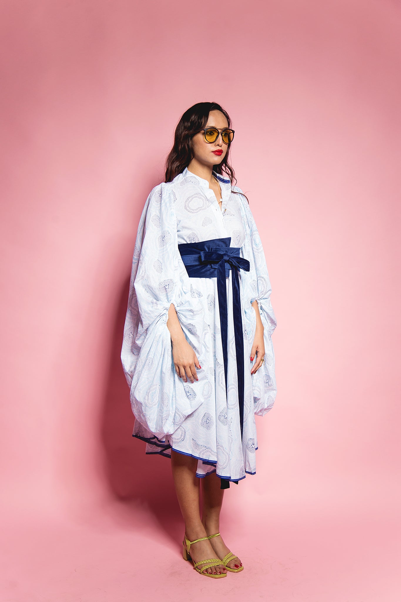 The Blue Abstract Oversize Sleeve Dress