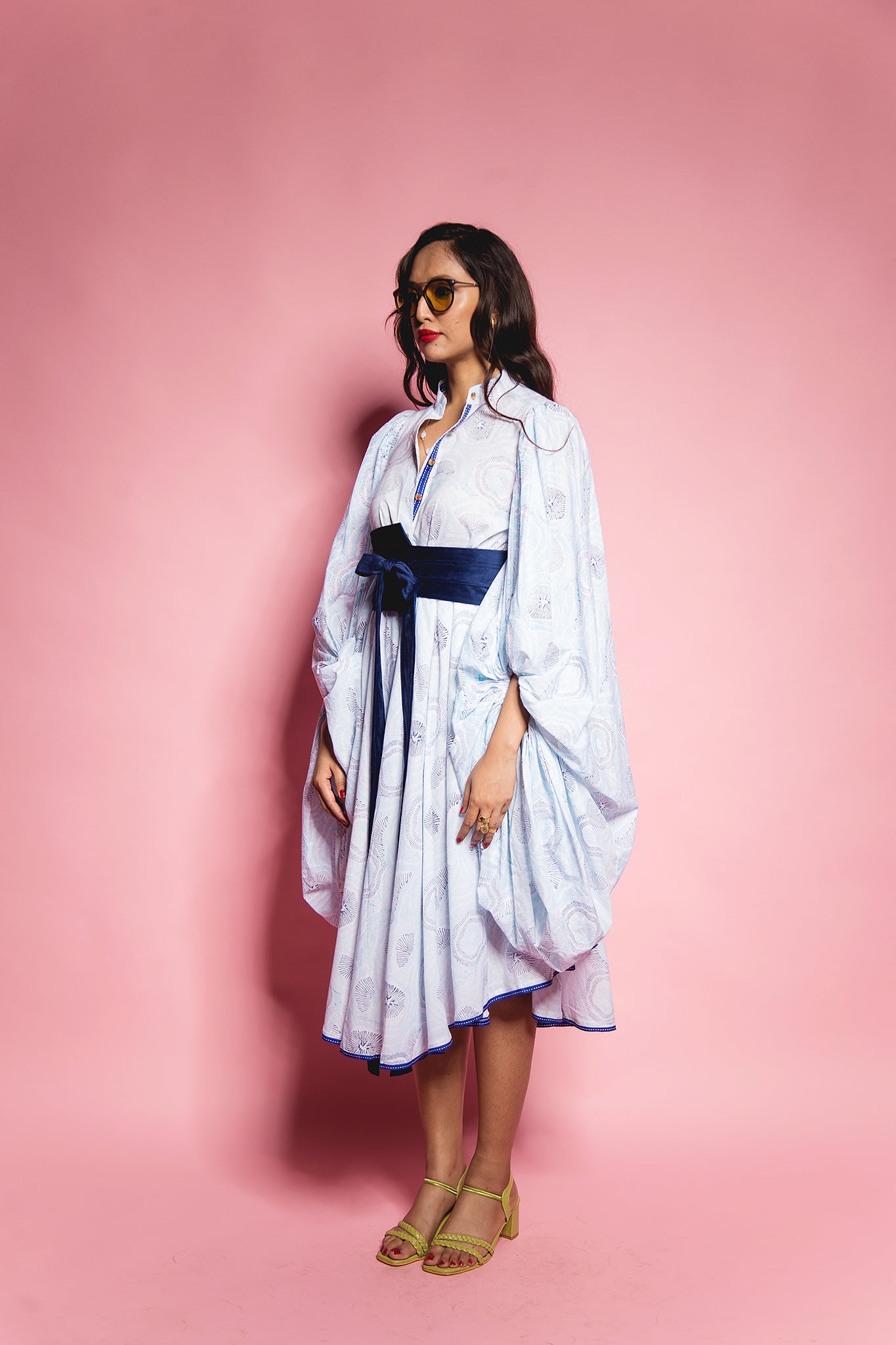 The Blue Abstract Oversize Sleeve Dress