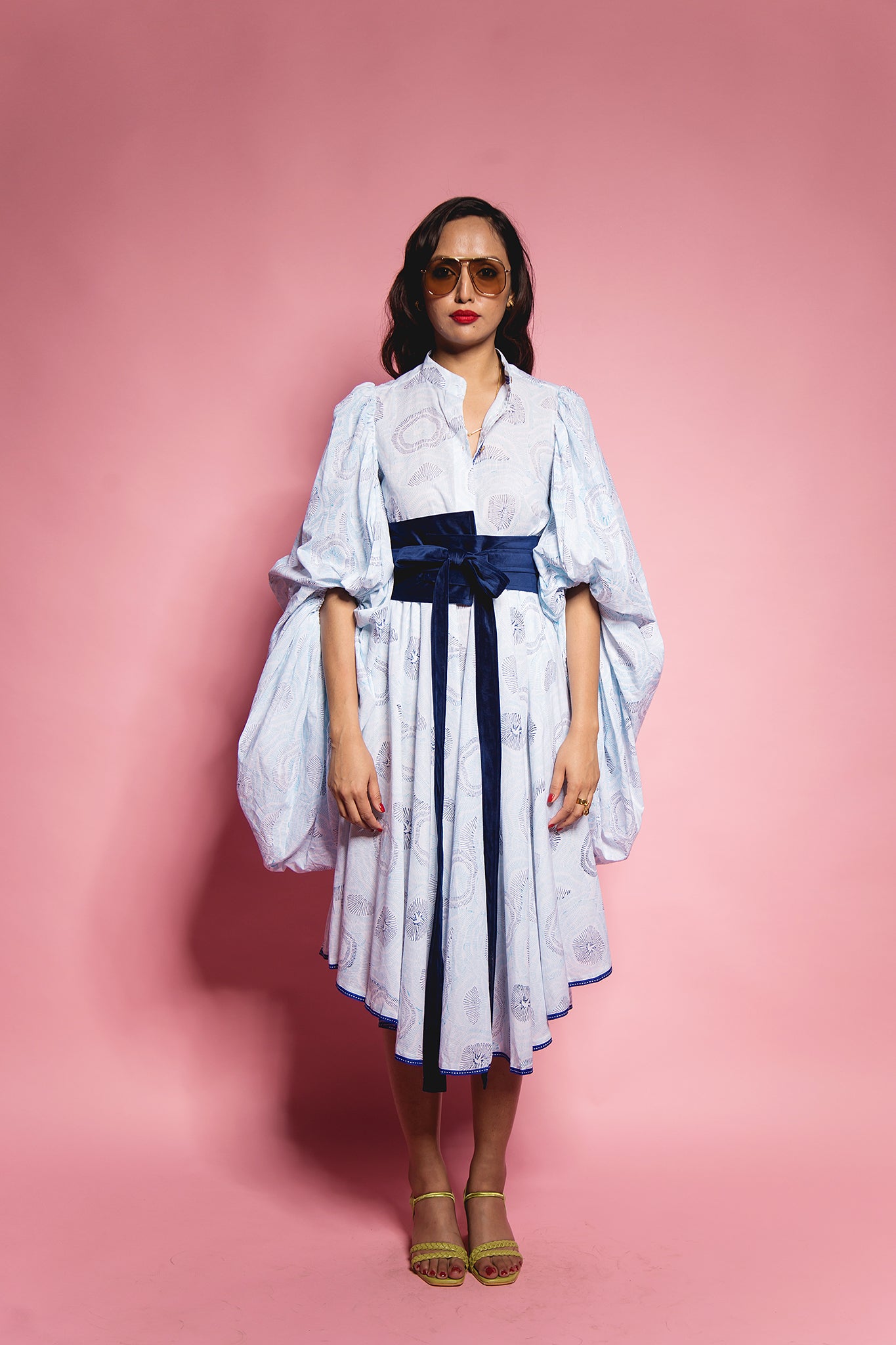 The Blue Abstract Oversize Sleeve Dress