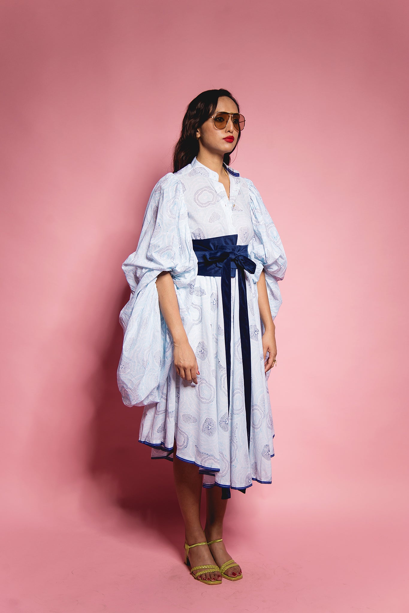 The Blue Abstract Oversize Sleeve Dress