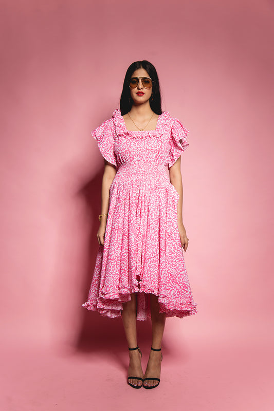 The Pink Gadh Bobbin Waist Dress