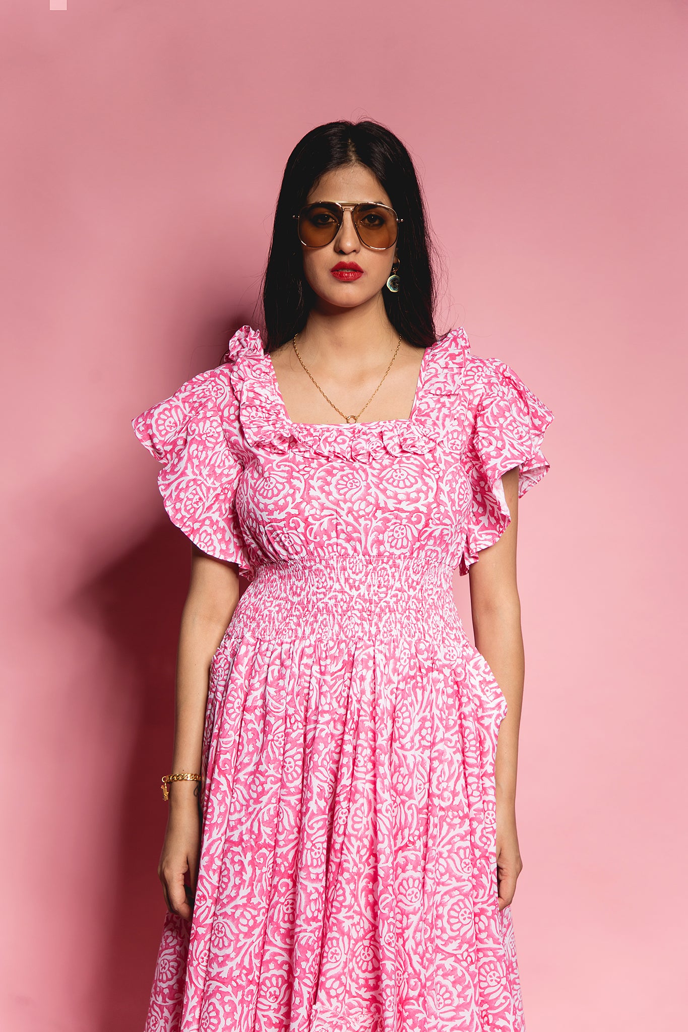 The Pink Gadh Bobbin Waist Dress