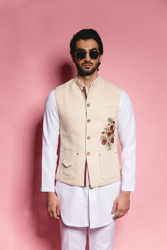 The Indian Floral Loom Sleeveless Jacket