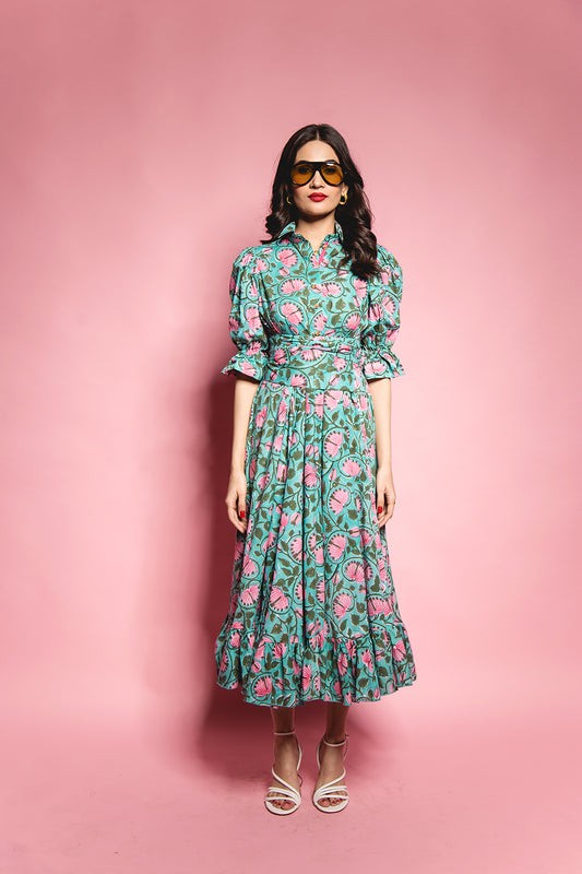 The Green Lotus Full Ruffle Dress