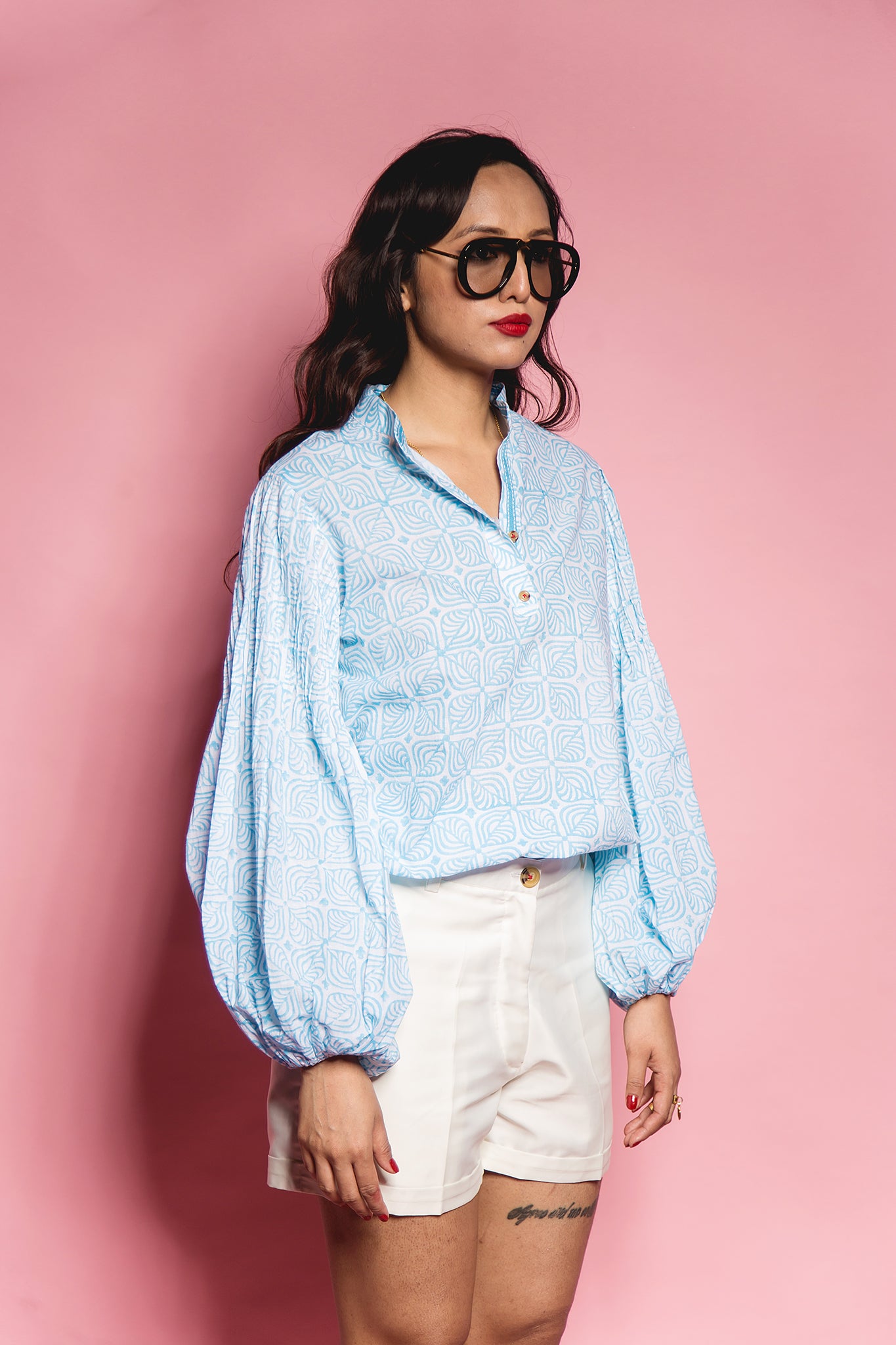 The Sky Sq Leaf Pleated Shirt