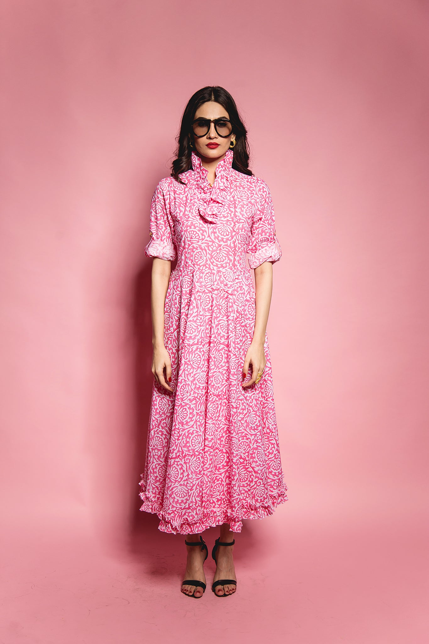 The Pink Gadh Ruffle Collared Dress