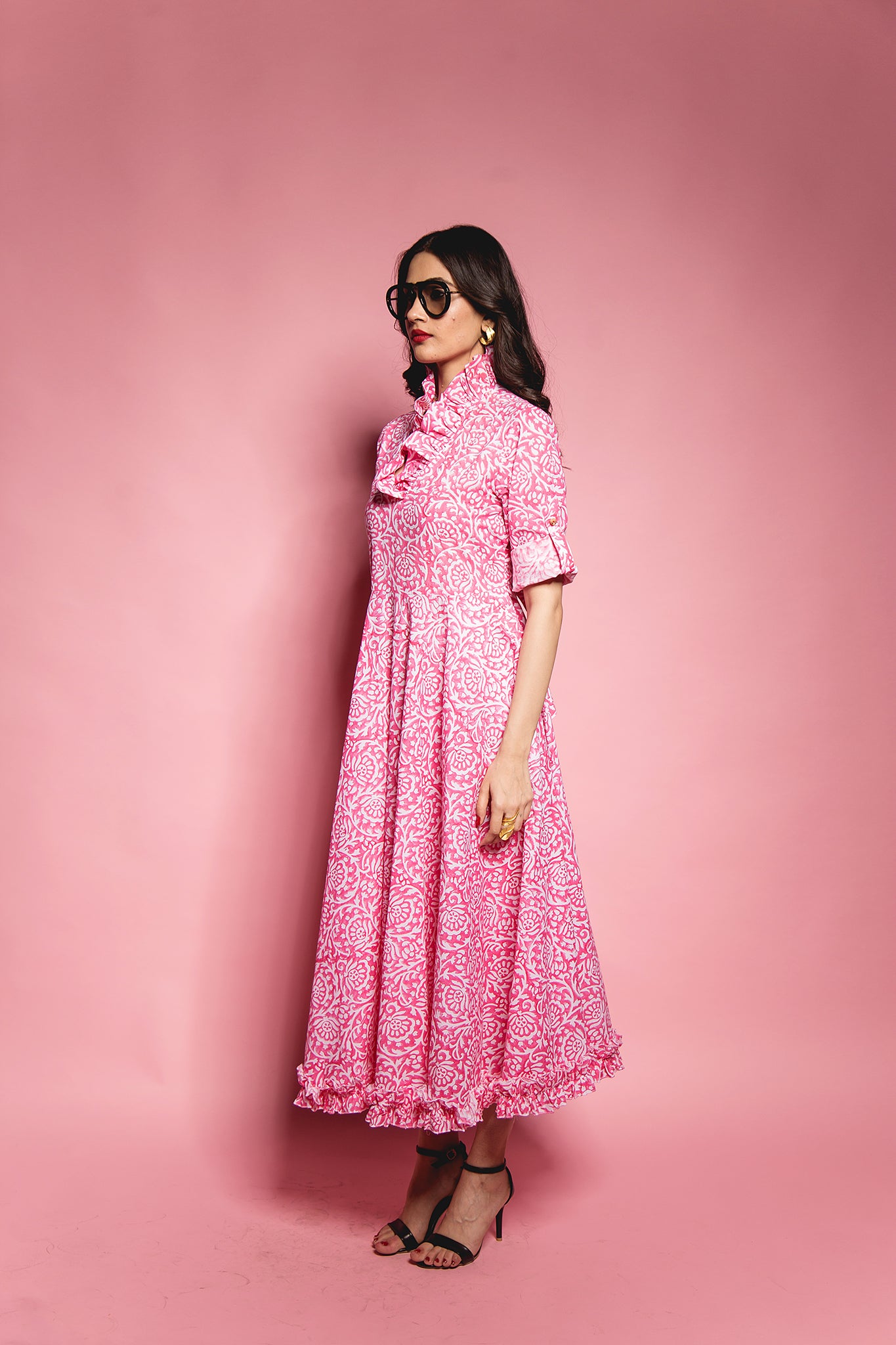 The Pink Gadh Ruffle Collared Dress