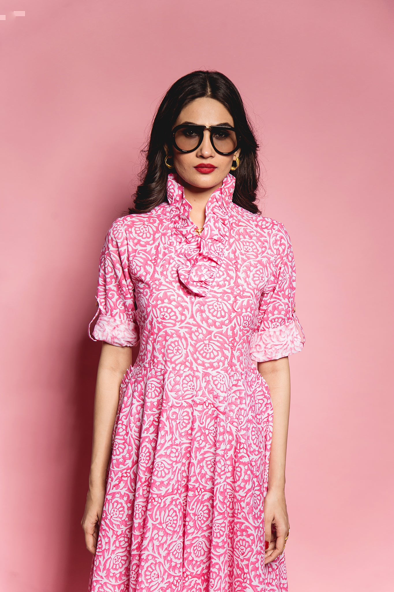 The Pink Gadh Ruffle Collared Dress