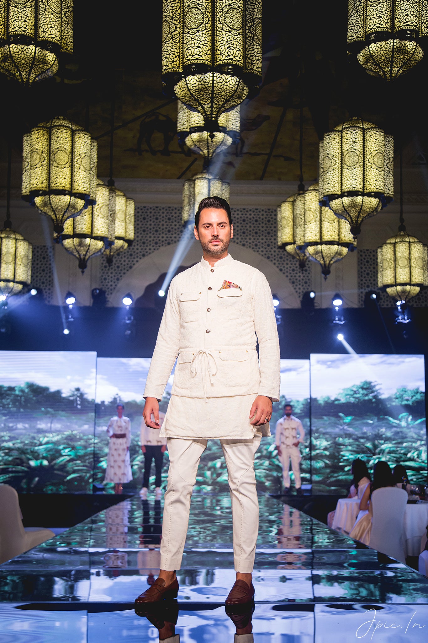 The self embroidered safari jacket with kurta