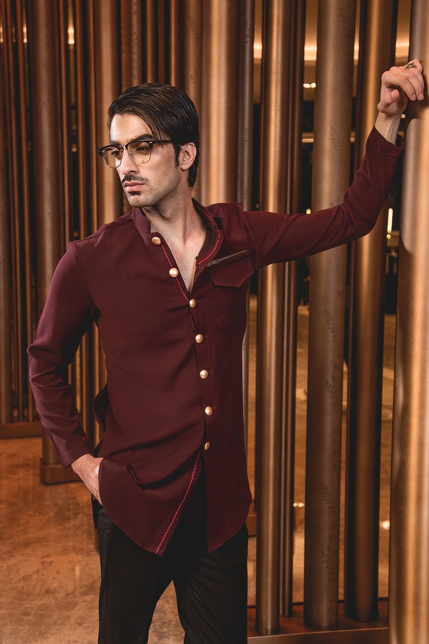 The Maroon Front Open Kurta