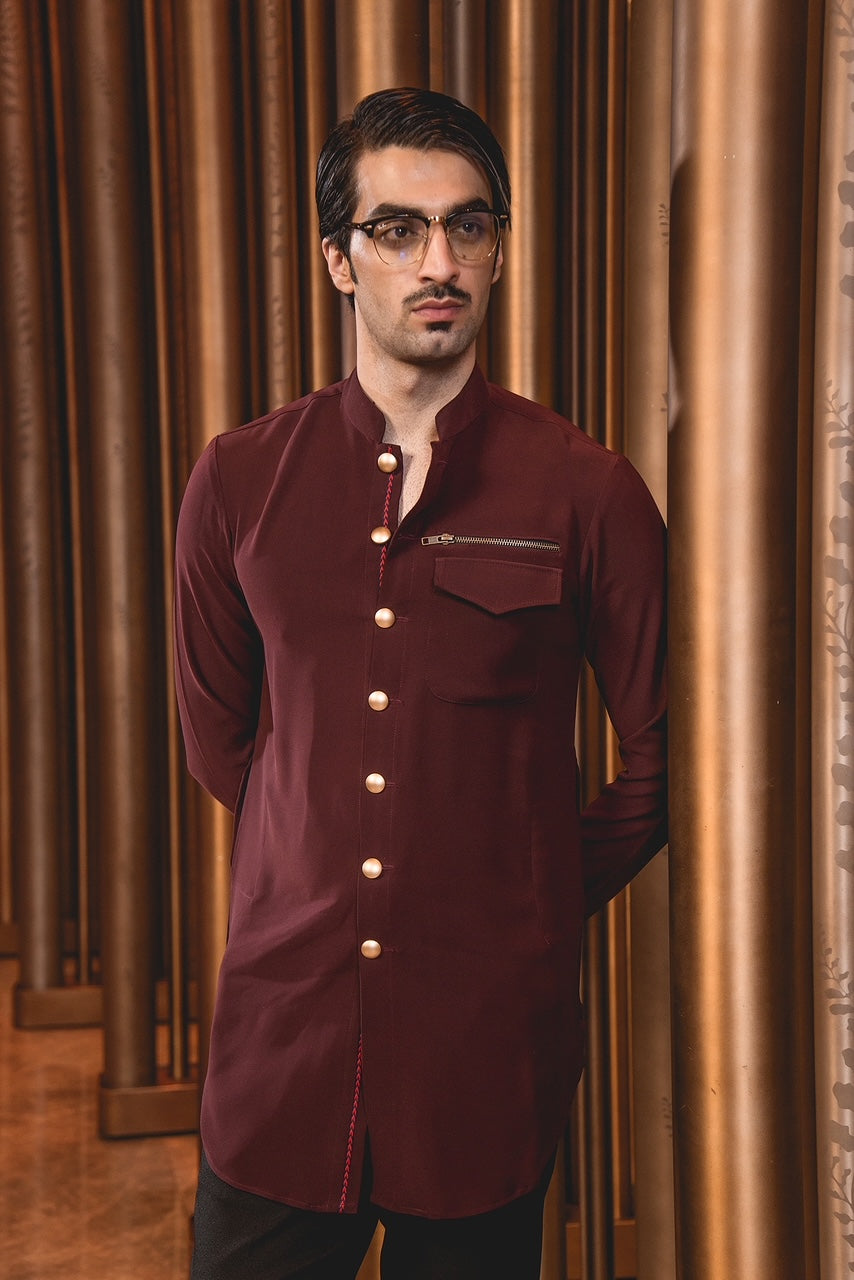 The Maroon Front Open Kurta