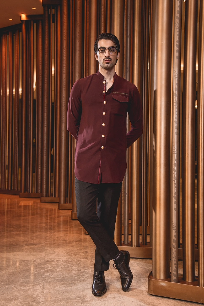 The Maroon Front Open Kurta