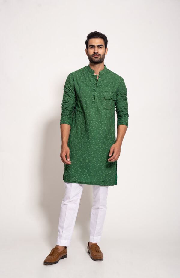 The Green Self Embroidered Kurta