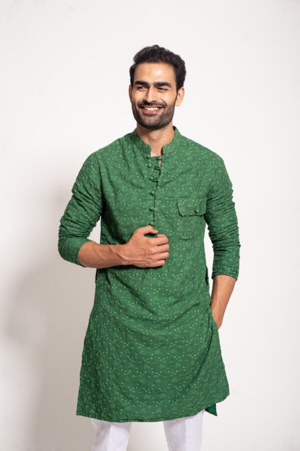 The Green Self Embroidered Kurta