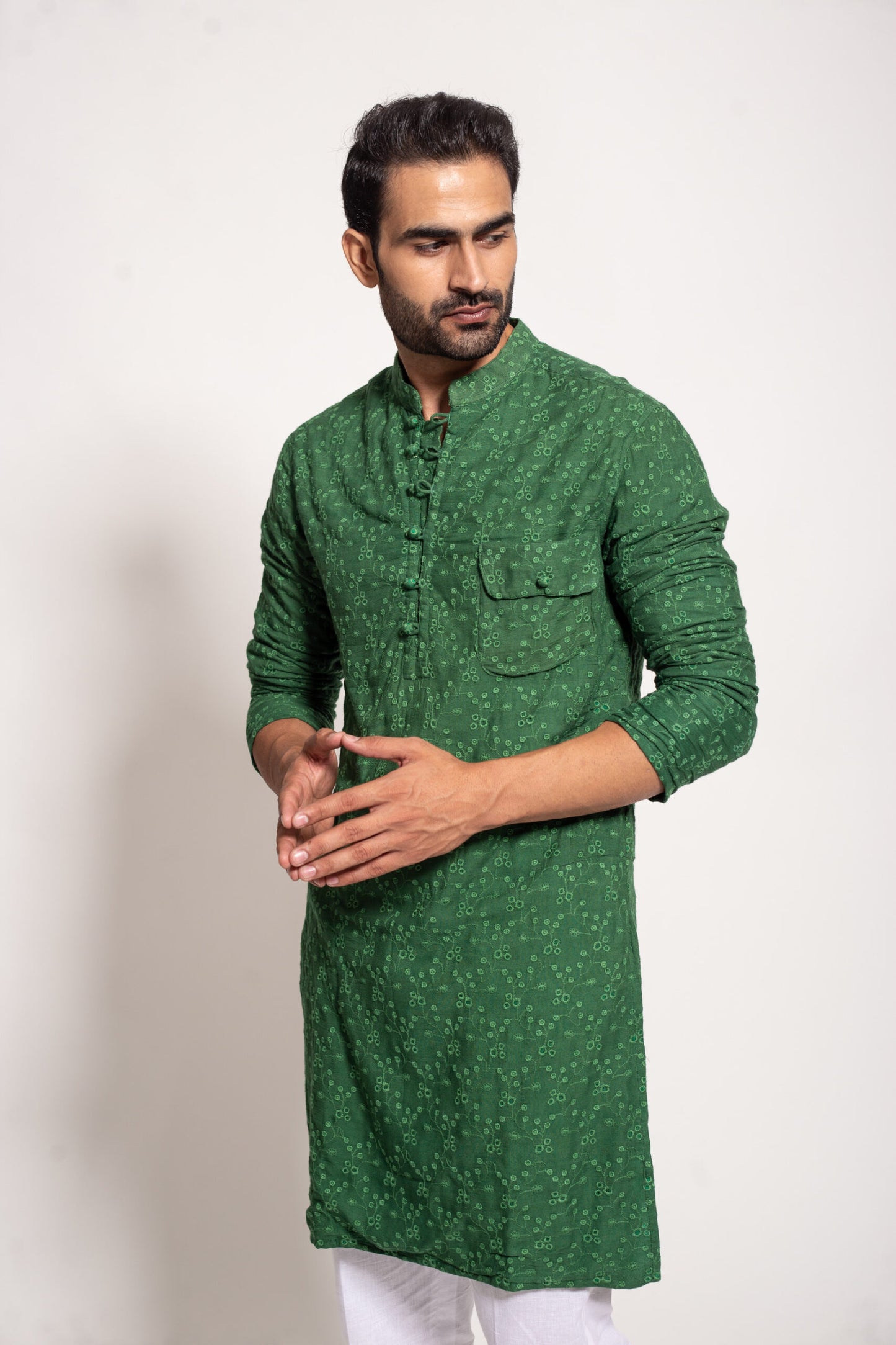 The Green Self Embroidered Kurta