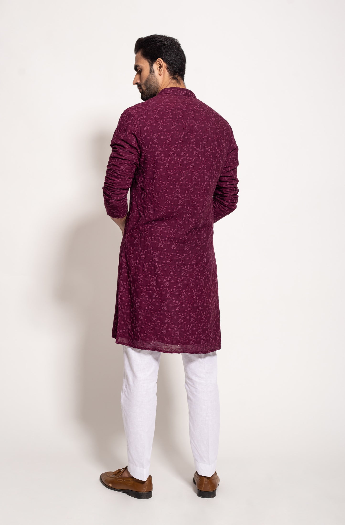 The Wine Self Embroidered Kurta