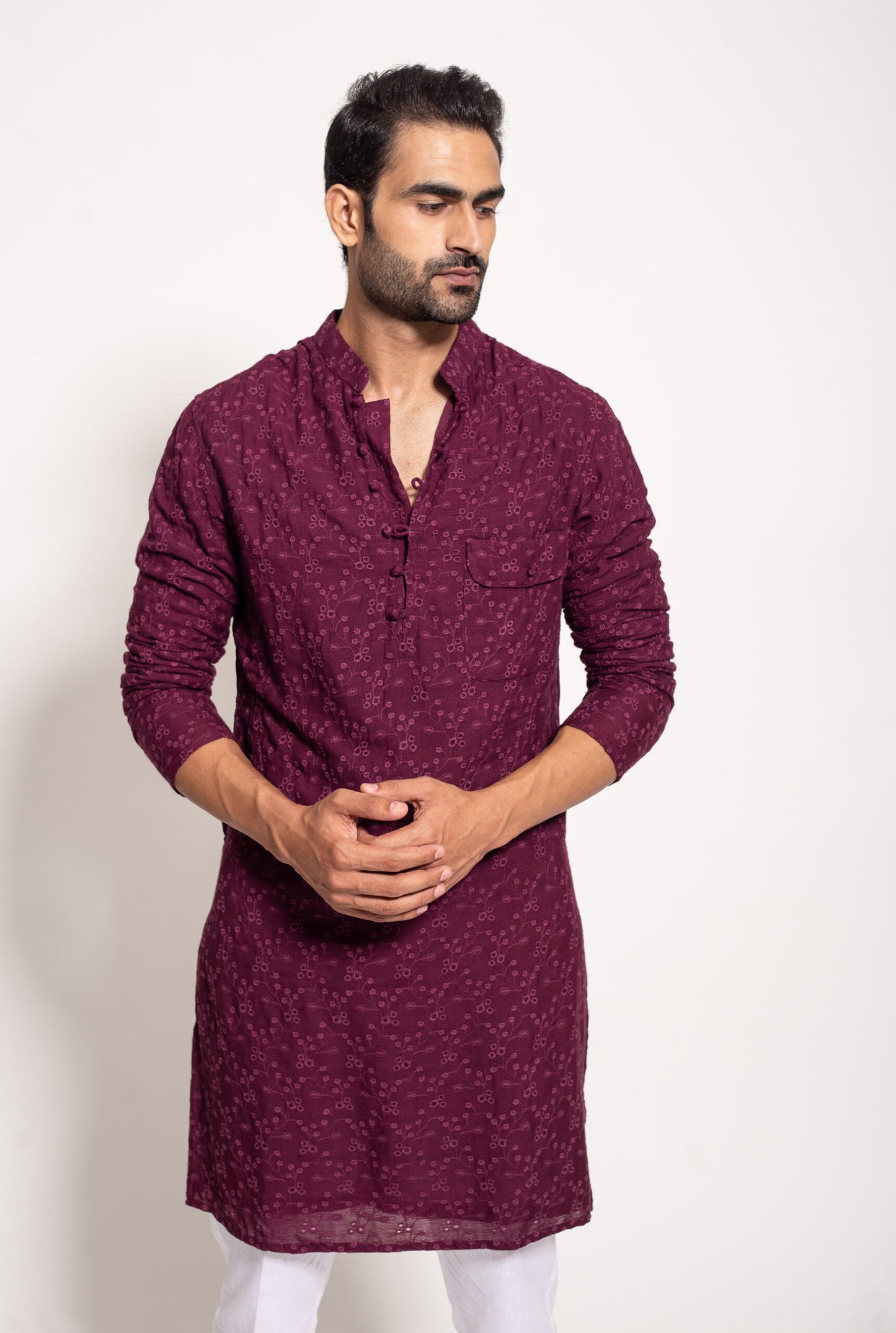 The Wine Self Embroidered Kurta