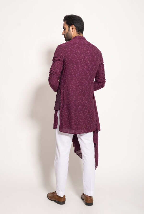 The Wine Velvet Jacket Panel Drape Kurta