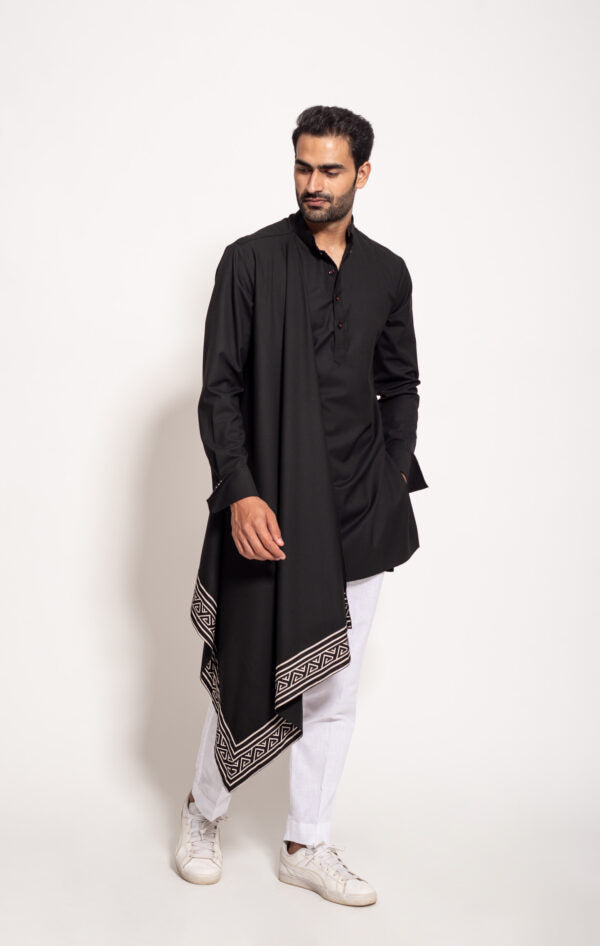 The Black Aztec Drape Kurta