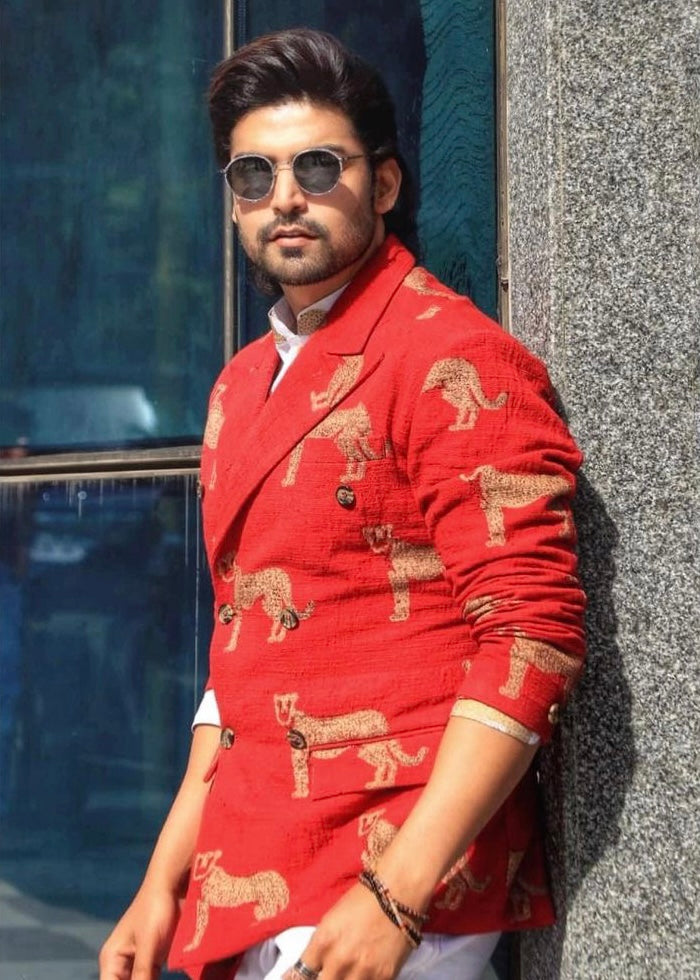 GURMEET CHOUDHARY- The Red Cheetah Double Breasted Jacket