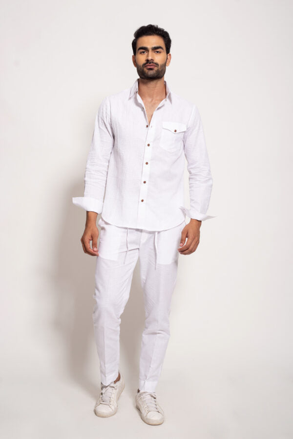 The White Linen Half Panel Pleated Shirt