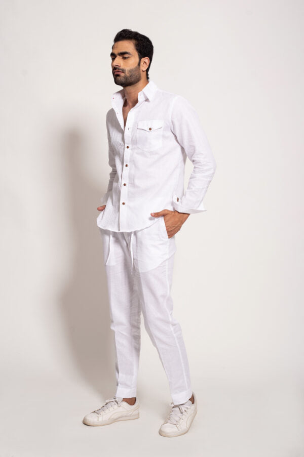 The White Linen Half Panel Pleated Shirt