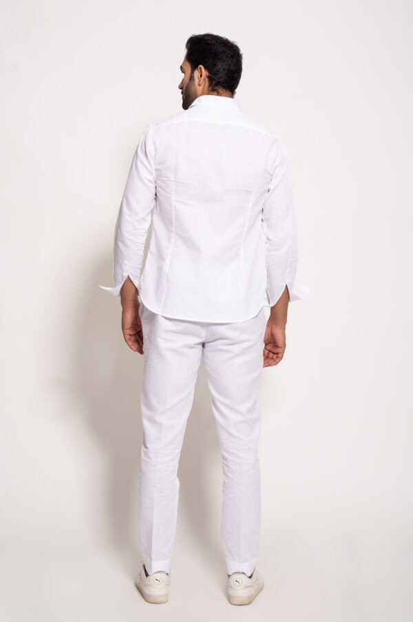 The White Linen Half Panel Pleated Shirt