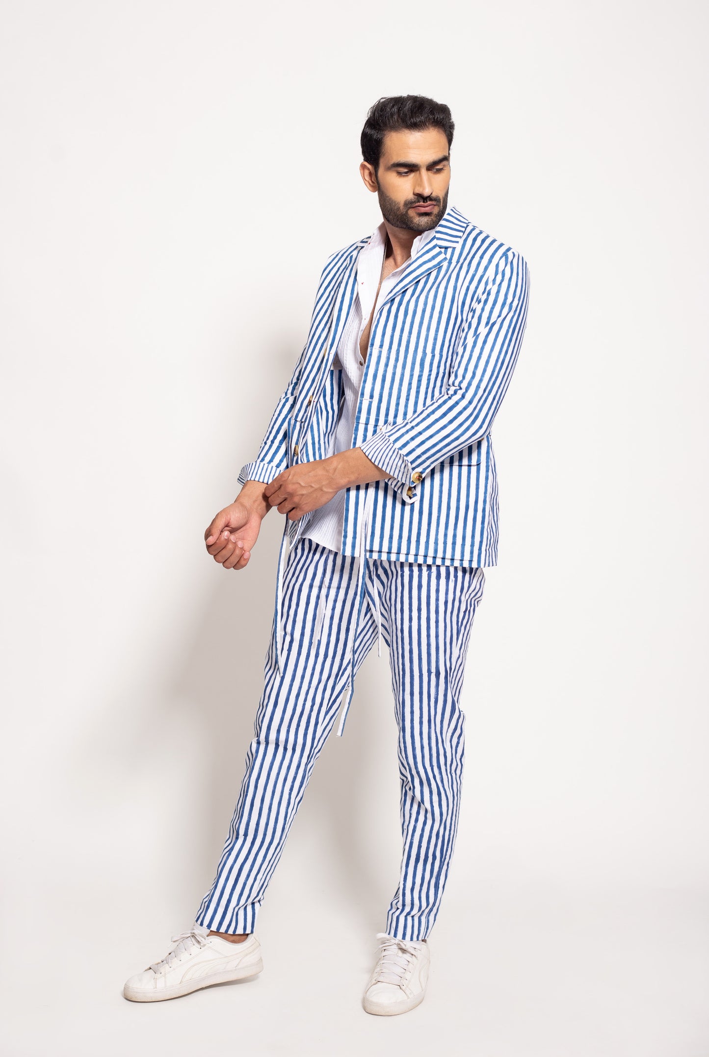 The Blue Watercolor Stripe Drawstring Jacket