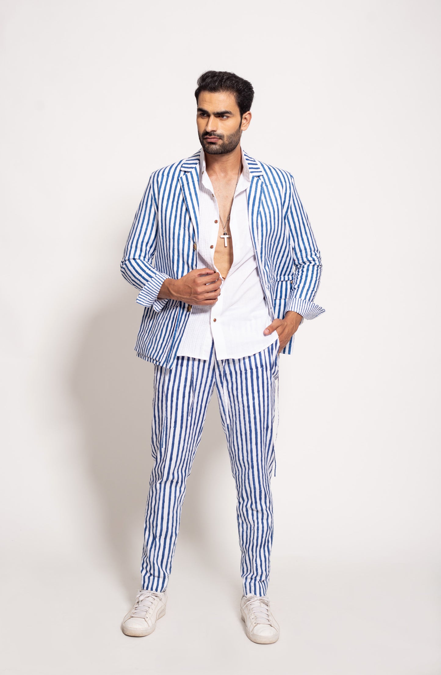 The Blue Watercolor Stripe Drawstring Jacket