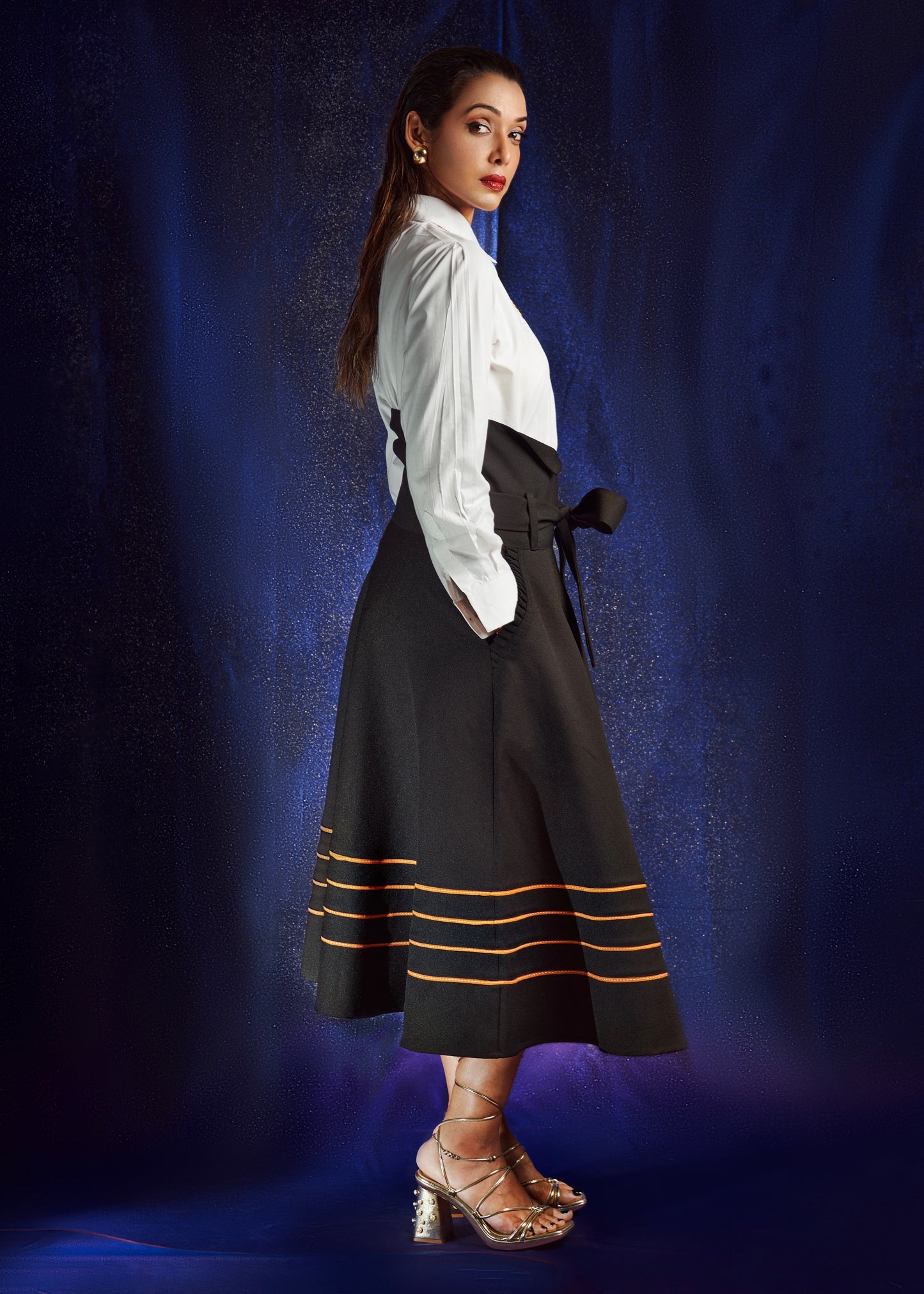 ANUPRIYA GOENKA-The Black Grained High-Waisted Christian Skirt