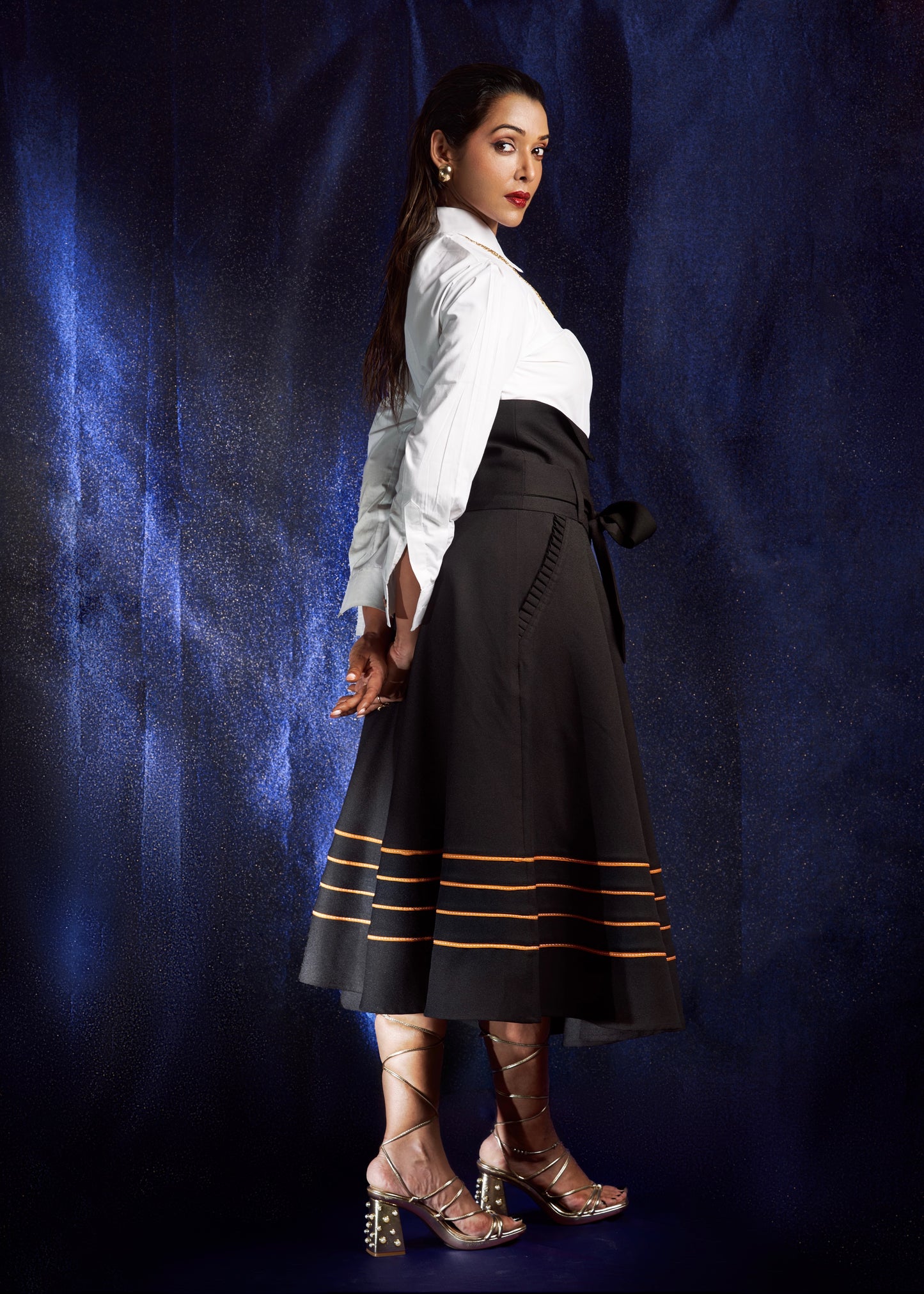 ANUPRIYA GOENKA-The Black Grained High-Waisted Christian Skirt