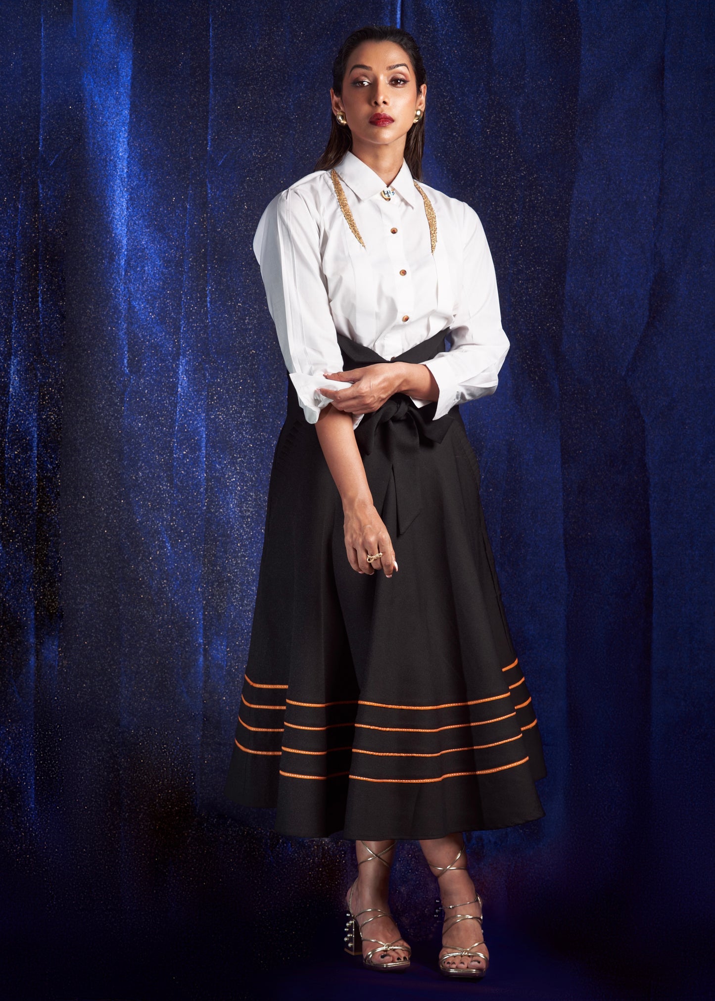 ANUPRIYA GOENKA-The Black Grained High-Waisted Christian Skirt