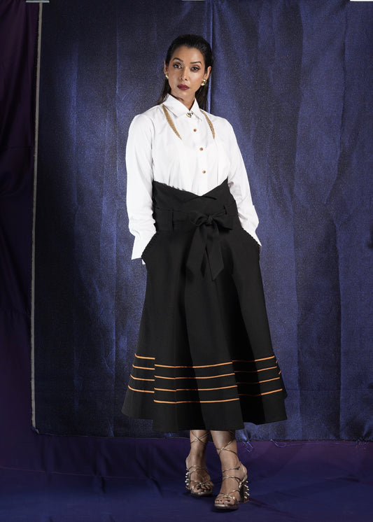 ANUPRIYA GOENKA-The Black Grained High-Waisted Christian Skirt