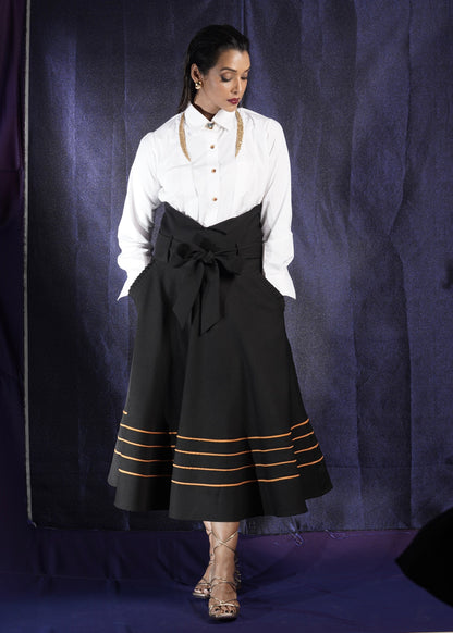 ANUPRIYA GOENKA-The Black Grained High-Waisted Christian Skirt