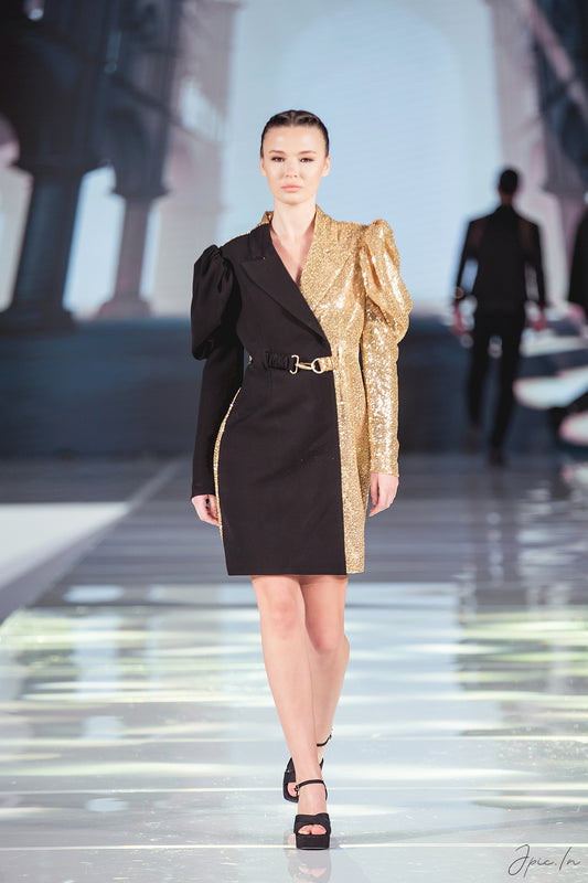 The Black & Gold Sequined Coat Dress